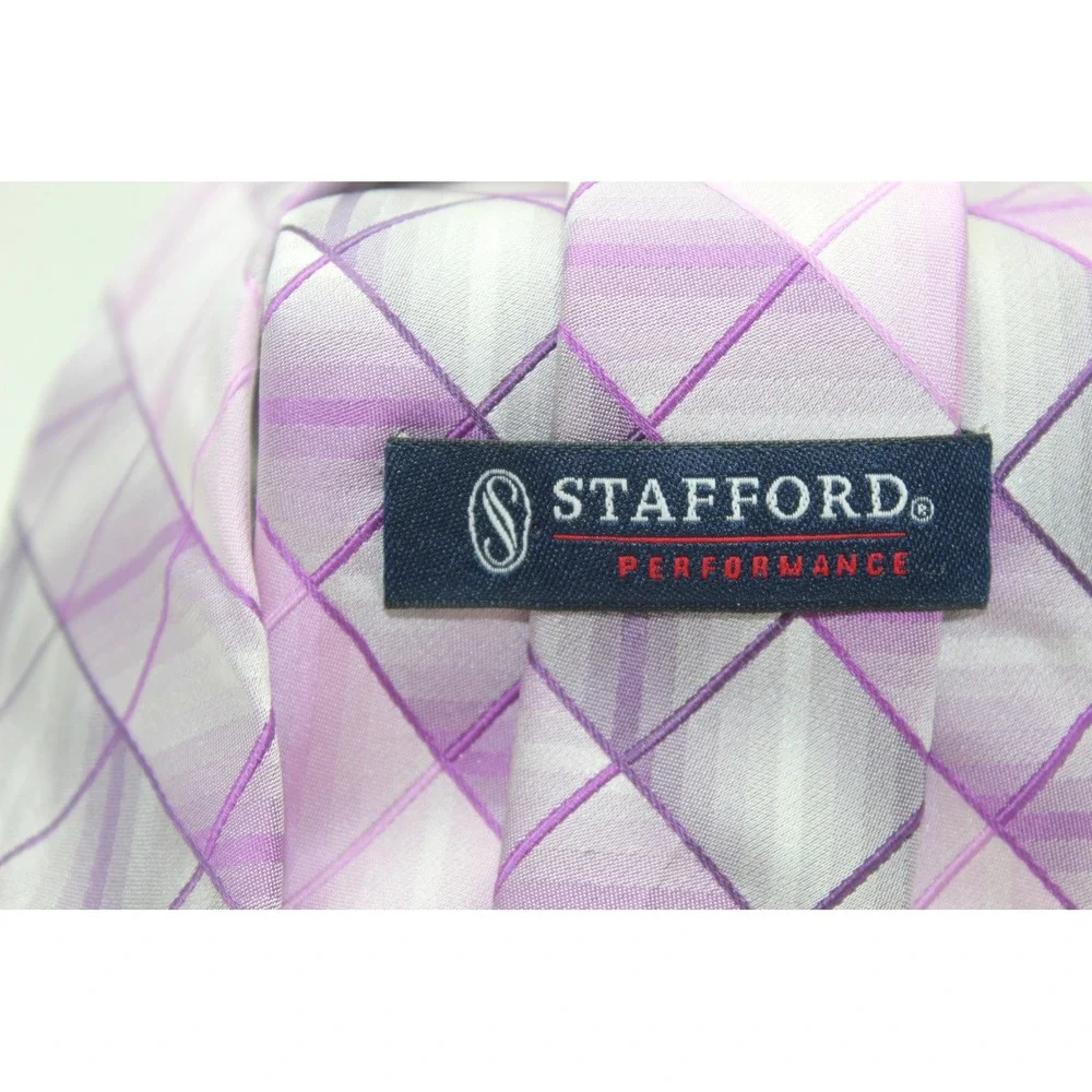 Stafford Performance Mens Silk Tie Purple Violet Geometric Diamond Grid NEW